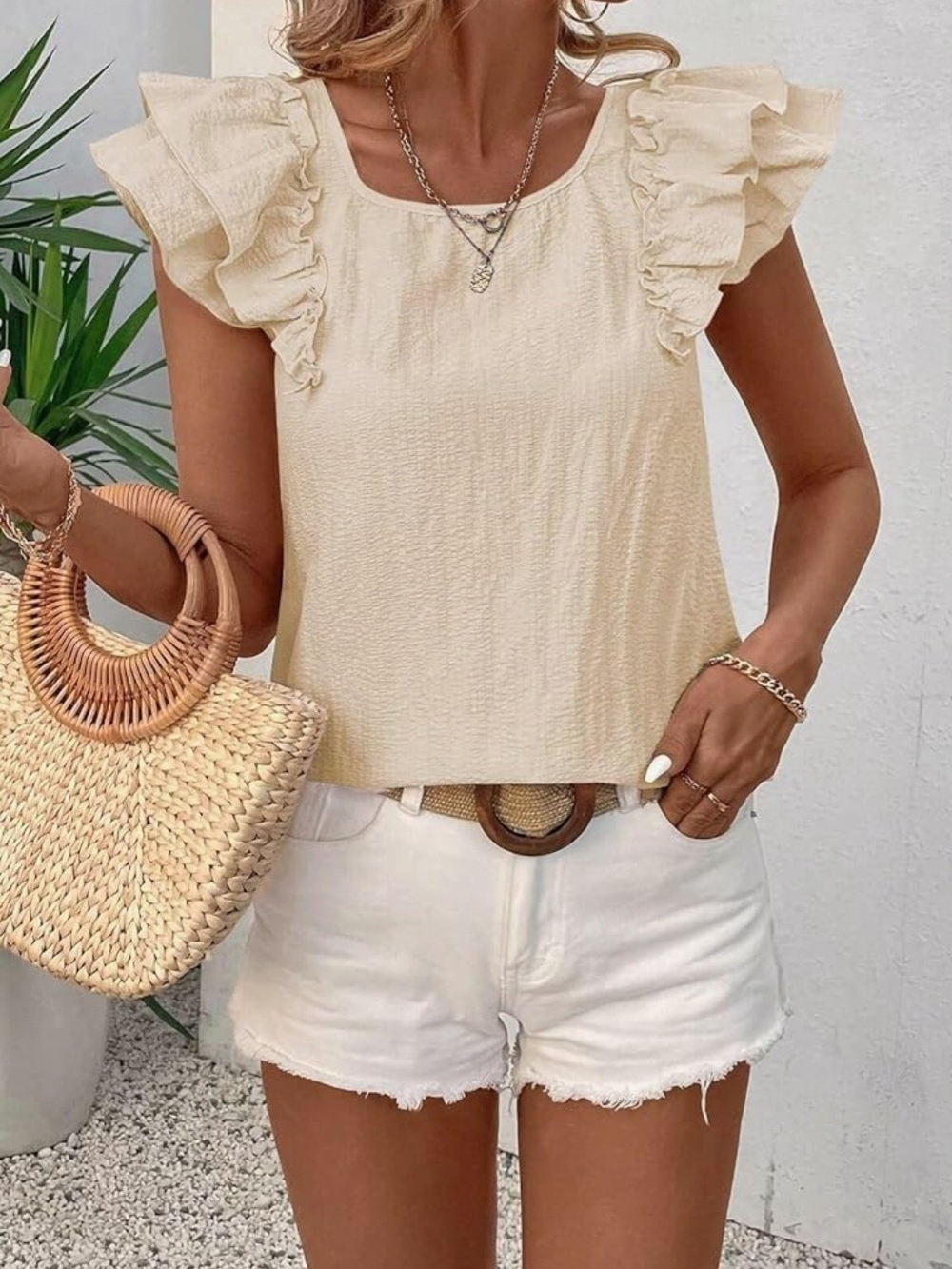 Women's Ruffle Sleeve Cream Top